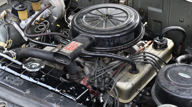 Toyota V-Series hemi V8 engine in a Toyota Crown Eight engine bay