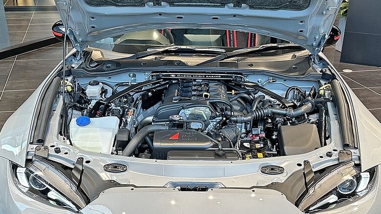 Engine compartment of a mazda miata