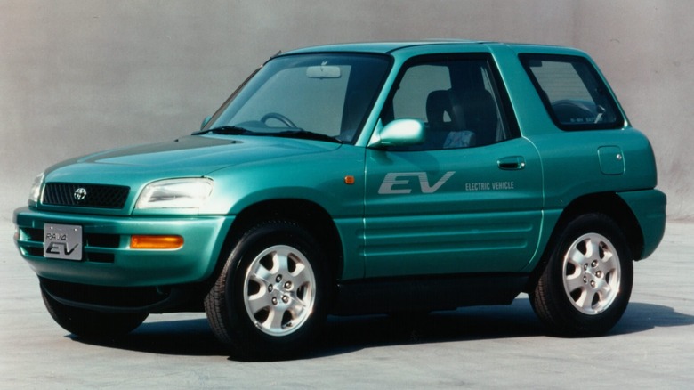 1997-2003 Toyota RAV4 EV, teal exterior, front 3/4 view