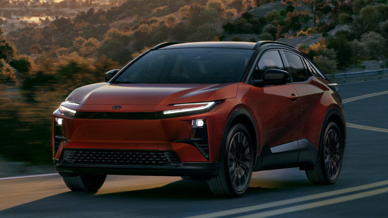 2026 Toyota C-HR EV driving on mountain road