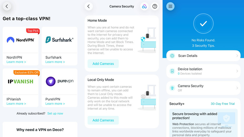 screenshots of the deco app