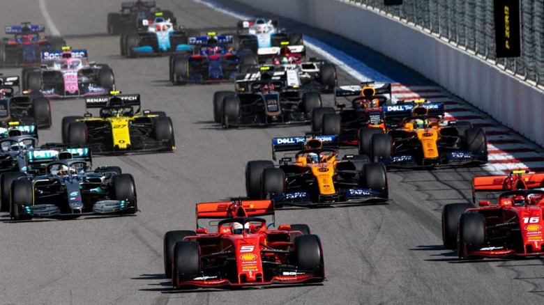 Formula 1 cars on track