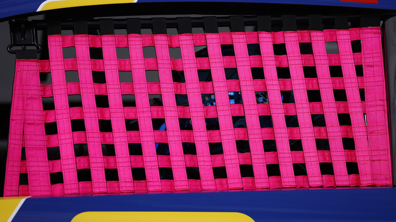 Window netting on a race car