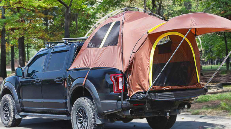 Tent in back of truck bed