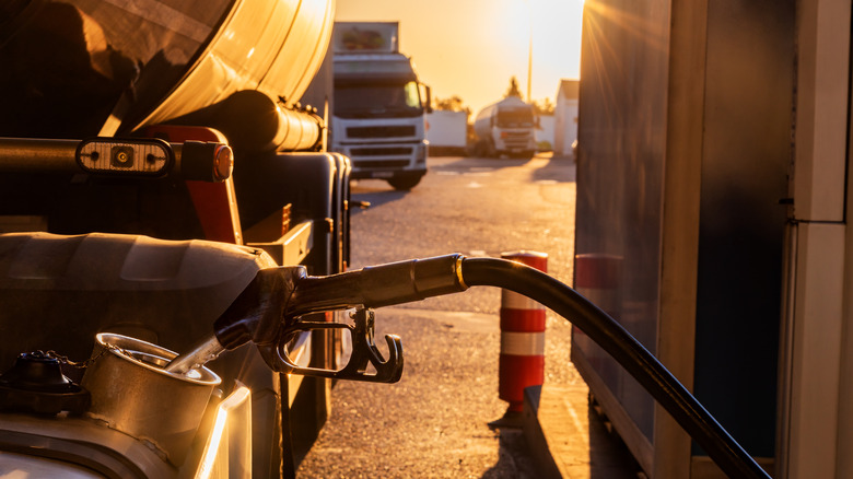 Truck fueling up at diesel pump