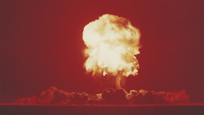 A mushroom cloud created by a nuclear explosion