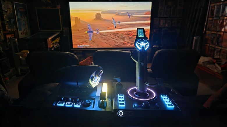 The VelocityOne HOTAS behind the loading screen for Microsoft Flight Simulator 2024