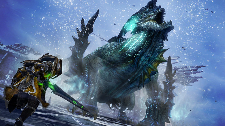 Lost Ark warrior facing boss