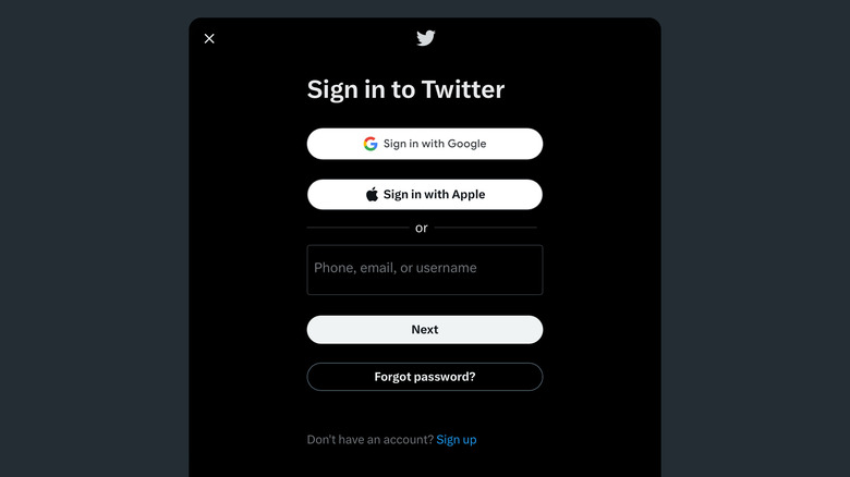 Twitter login screen