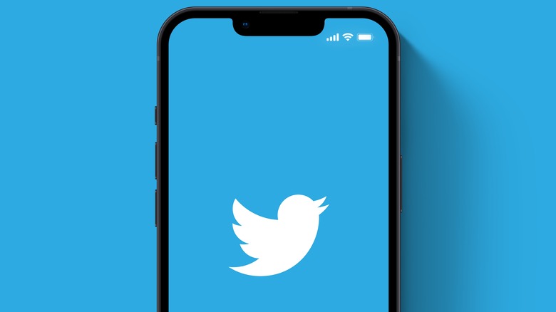 Twitter on smartphone blue background