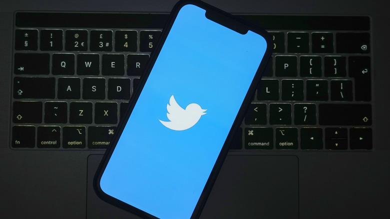 Twitter logo on Phone with keyboard