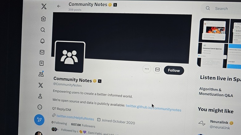 Community Notes handle on X