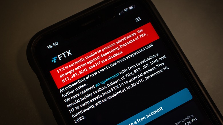 FTX bank withdrawal app warning