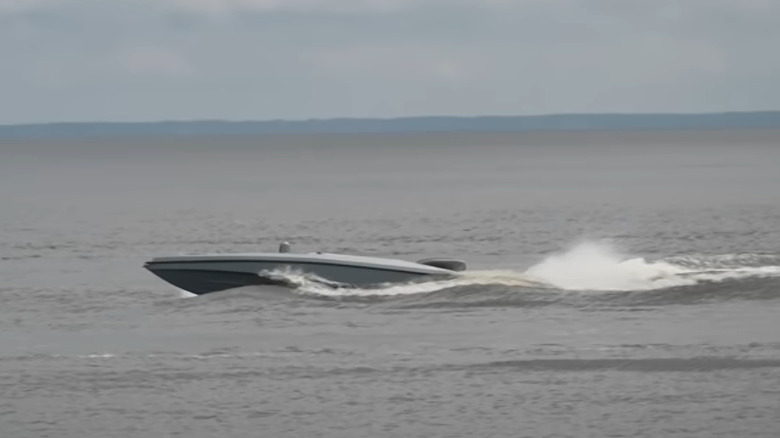Ukraine's latest sea drone speeds through a turn.