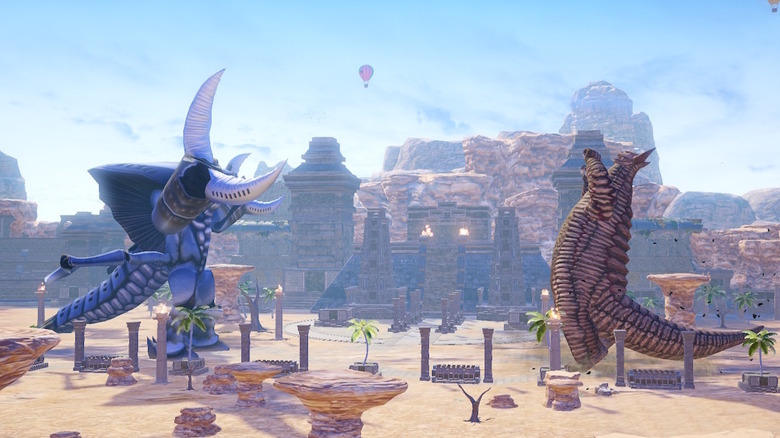 Two kaiju preparing for battle