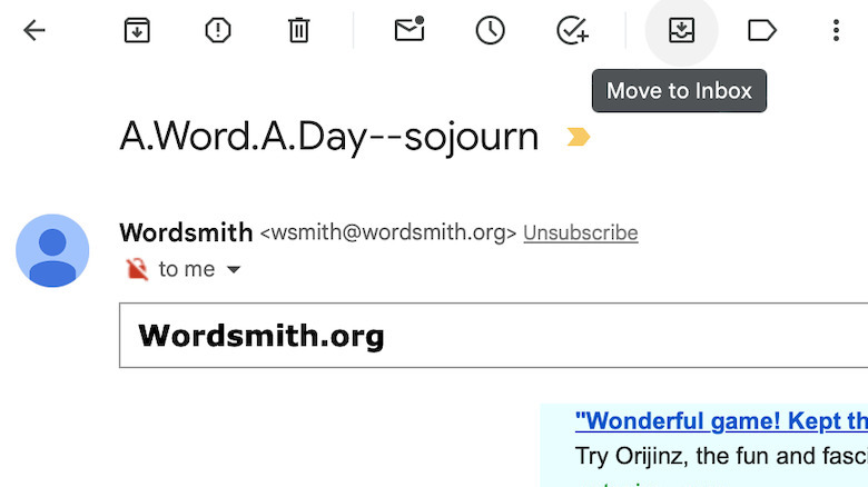web gmail screenshot of move to inbox function
