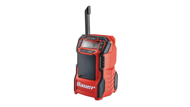 A red and black Bauer 20V Cordless Compact Radio against a plain white background.