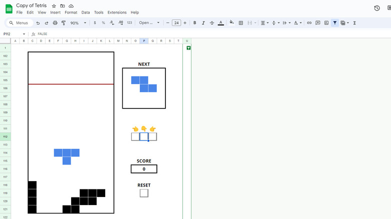 Tetris game on Google Sheets