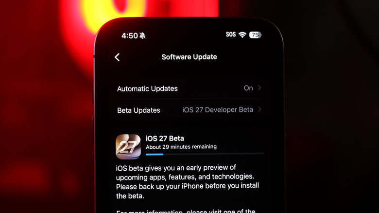 iOS 27 Beta update on an iPhone