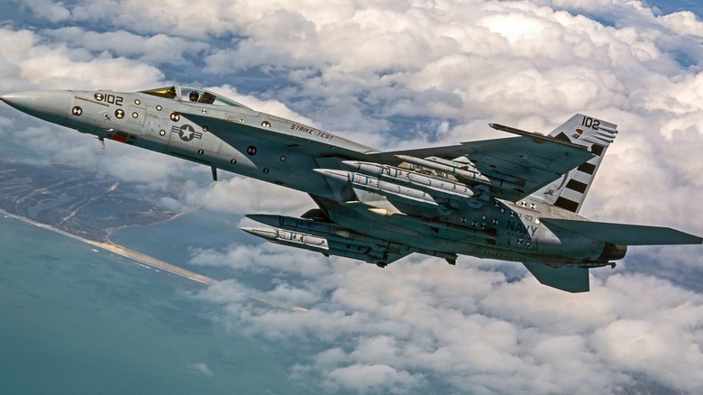 Four AIM-424 Long Range Air-to-Air Missiles (LRAAM) loaded on an F/A-18E Super Hornet
