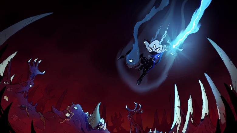 The Biomorph hero flying through the air