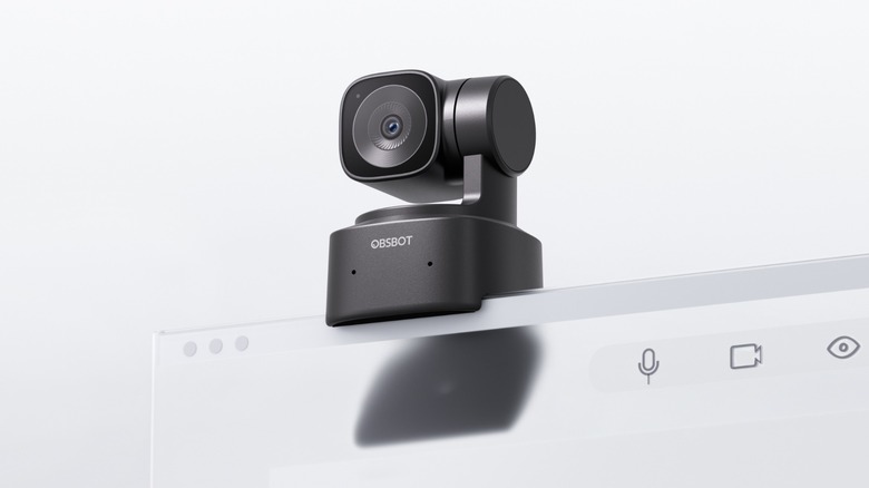 OBSBOT Tiny SE AI webcam on top of laptop