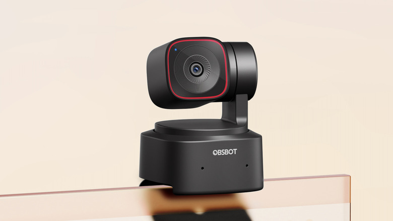 OBSBOT Tiny 2 Lite webcam on top of laptop