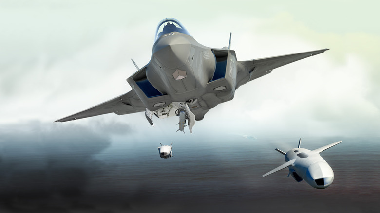 Render of joint strike missiles firing from F-35 fighter jet