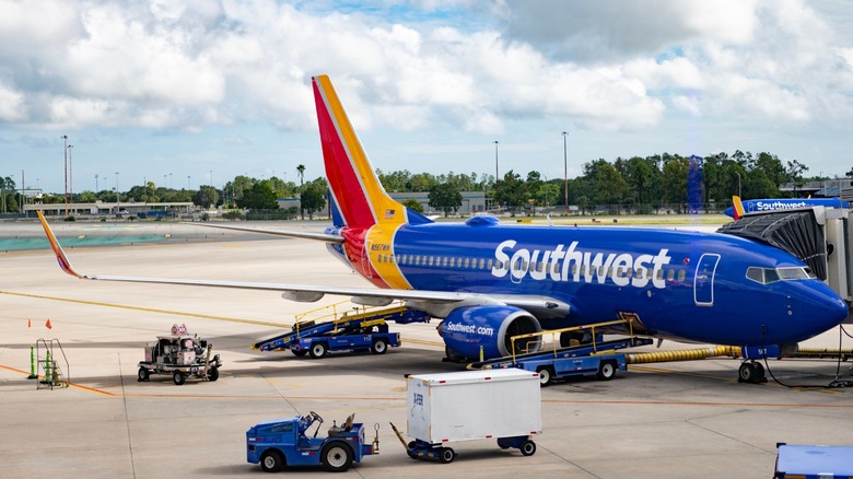 A Southwest Airlines Boeing 737 parked at the gate