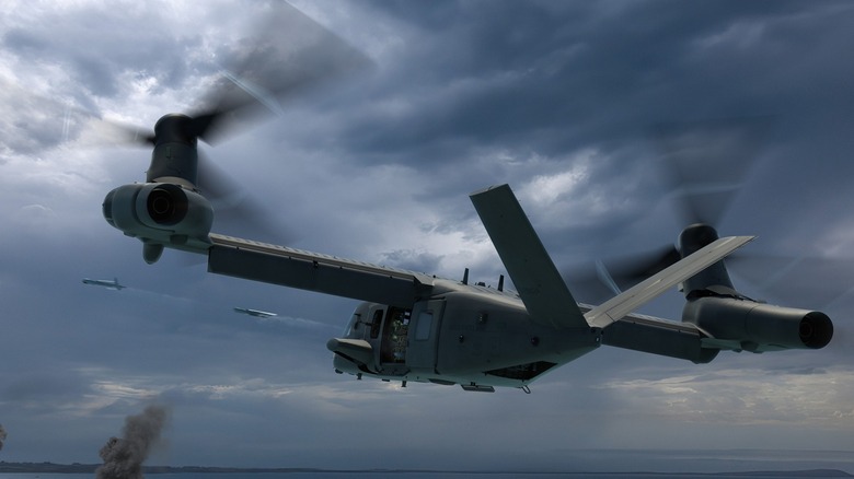 An artist's rendering of the MV‑75 Cheyenne II firing rockets