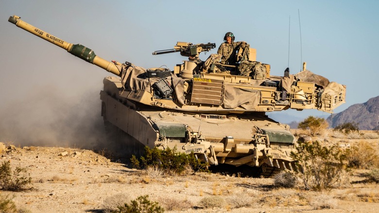 An M1A2 SEPv3 operating in the desert at the National Training Center