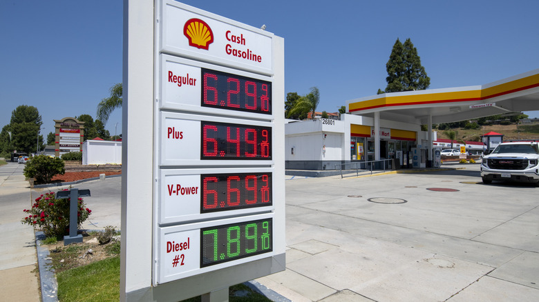 Shell gas station showing gas prices over $6, with diesel crossing the $7 mark