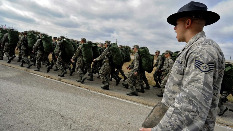 Air Force Recruits marching during basic training