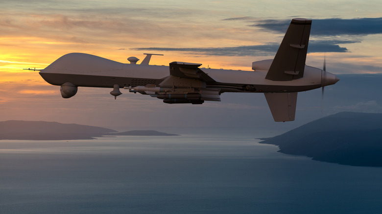 The MQ-9 drone pictured flying on an early-morning mission.