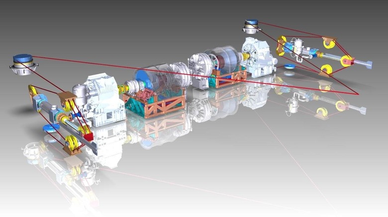 Technical drawing showing the layout and workings of the advanced arresting gear system