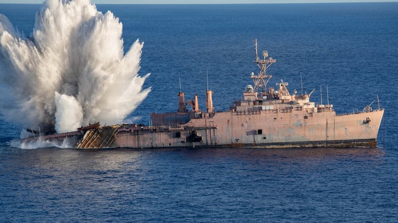 The USS Juneau sinking after a torpedo strike.