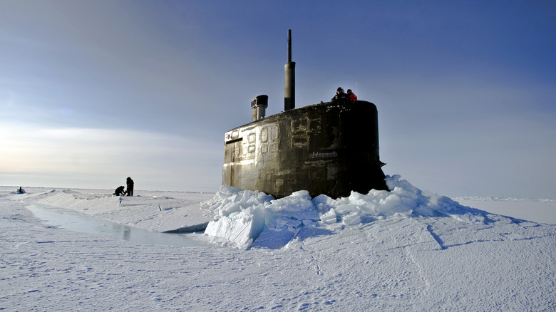 USS Connecticut emerging from ice.