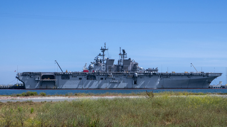 The USS Makin Island, a Wasp Class ship of the US Navy pictured near the US Coast