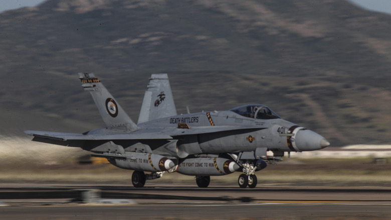 F/A-18 Super Hornet taking off from an airbase