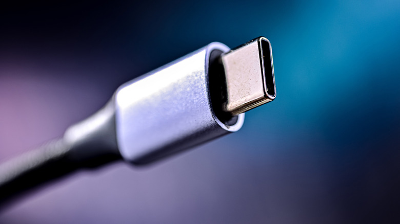 Close up of a USB-C cable and connector