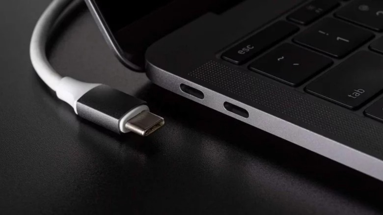 USB-C plug next to computer