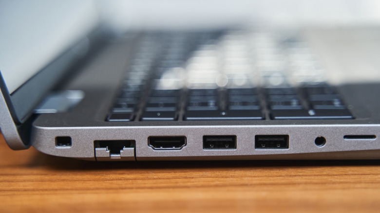 Side view of laptop showing USB ports