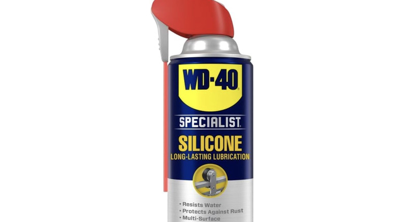 WD-40 silicone lubricant spray on white background
