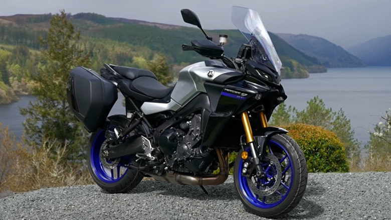 black and blue 2021 Yamaha MTT9GT parked on gravel
