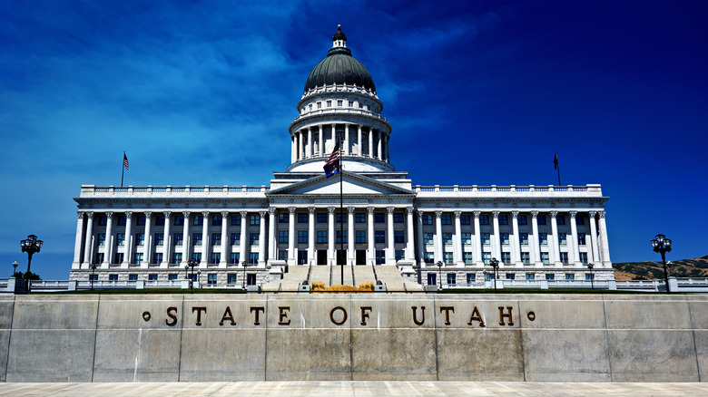 The Utah State Capitol in Salt Lake City under a blue sky
