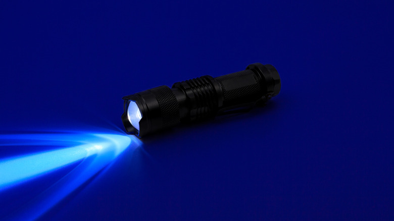 Small UV flashlight on blue background.