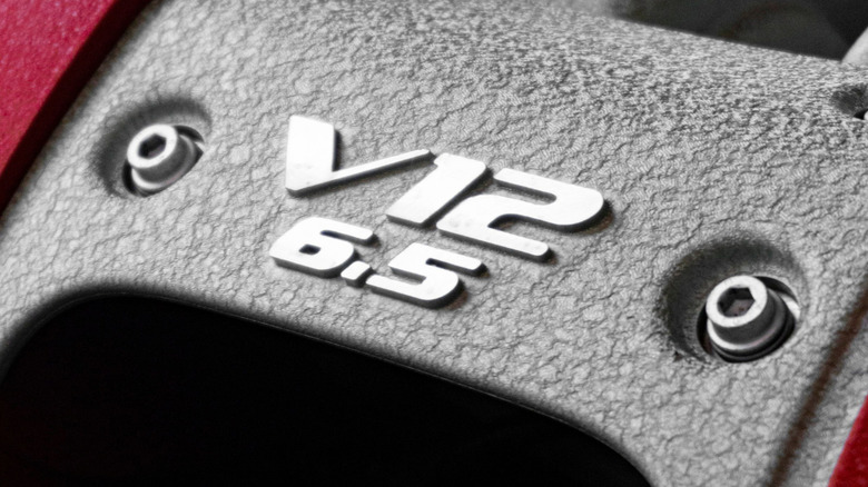 Emblems on a Ferrari V12