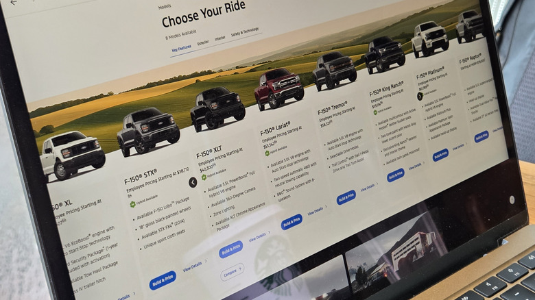 The 8 models of the Ford F-150 displayed on a laptop screen