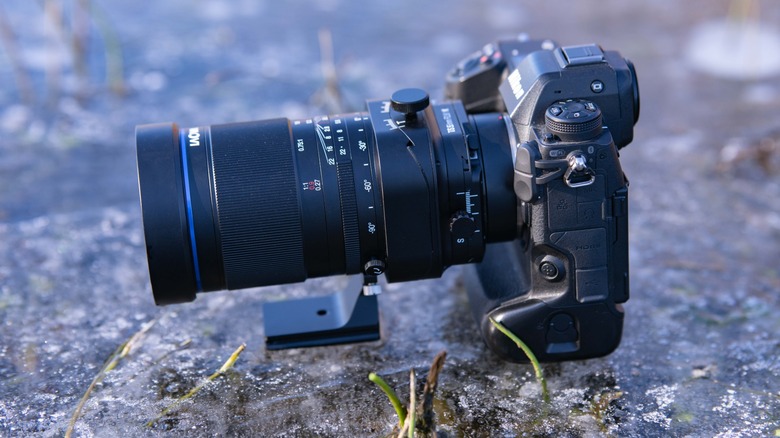 Venus Optics Laowa 55mm f/2.8 Tilt-shift 1X Macro Lens attached to the Nikon Z9 on a frozen pond..