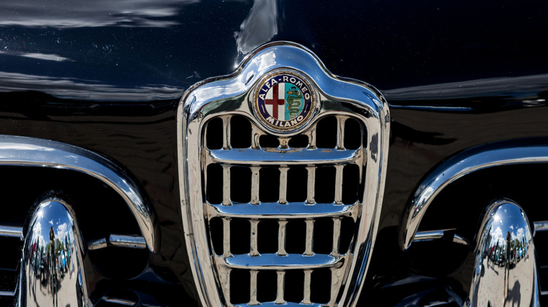 Vintage Alfa Romeo grill and logo closeup